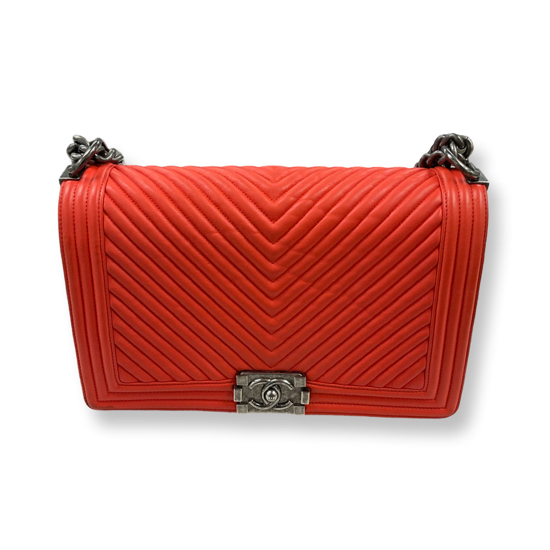 Chanel Orange Chevron Boy Bag