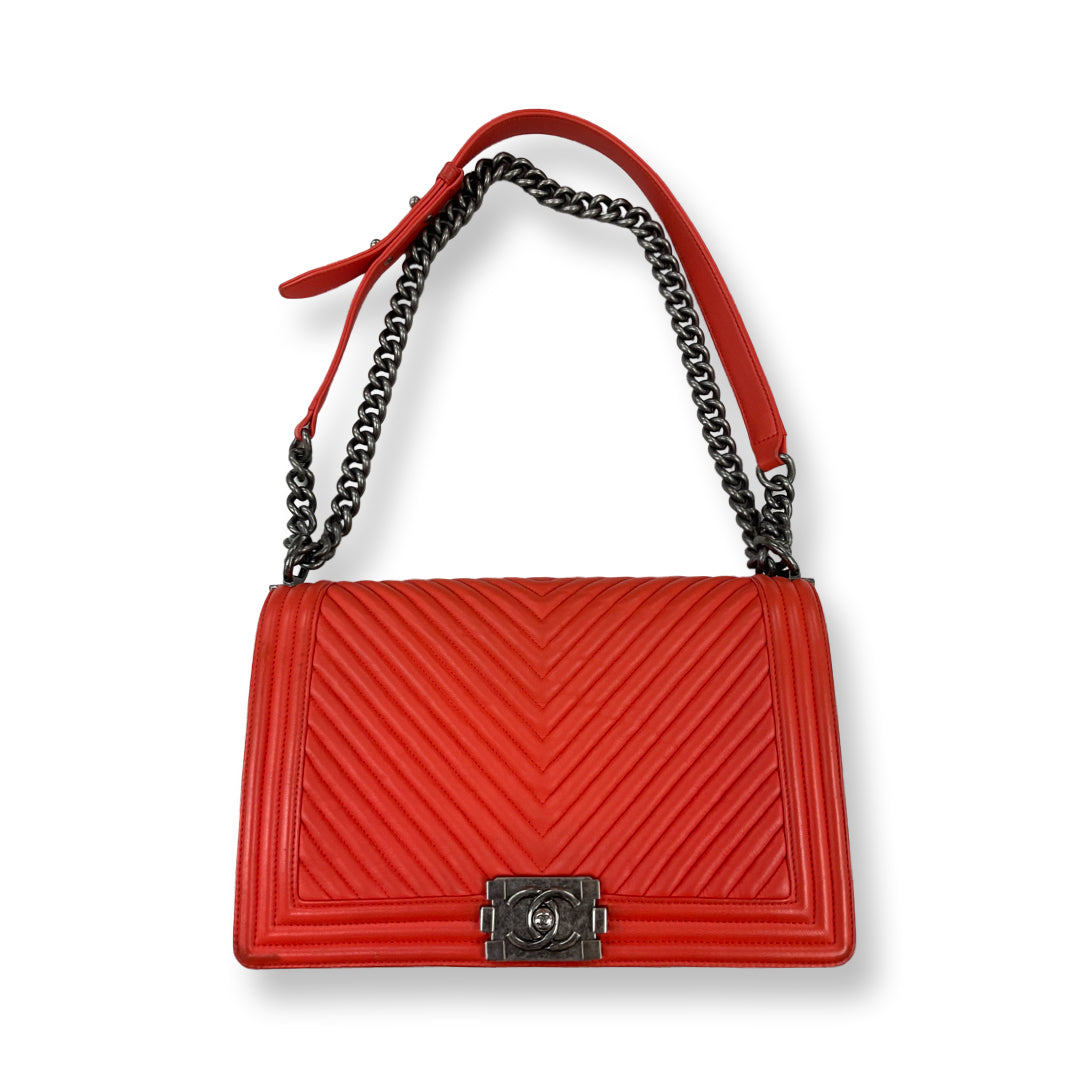 Chanel Orange Chevron Boy Bag