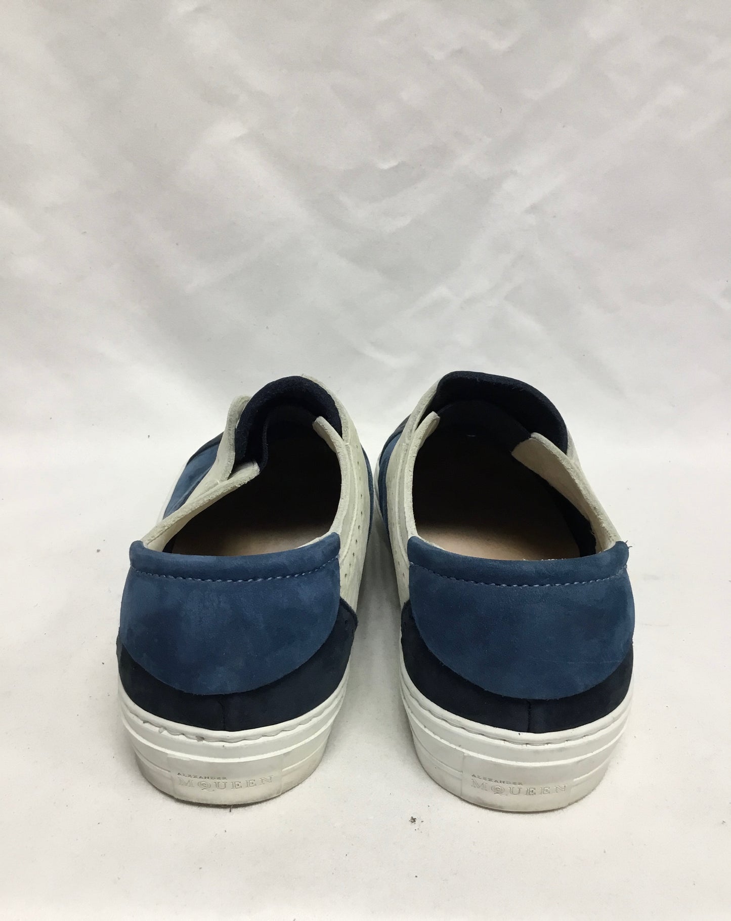 McQueen Blue & Cream Suede Slip On Shoes
