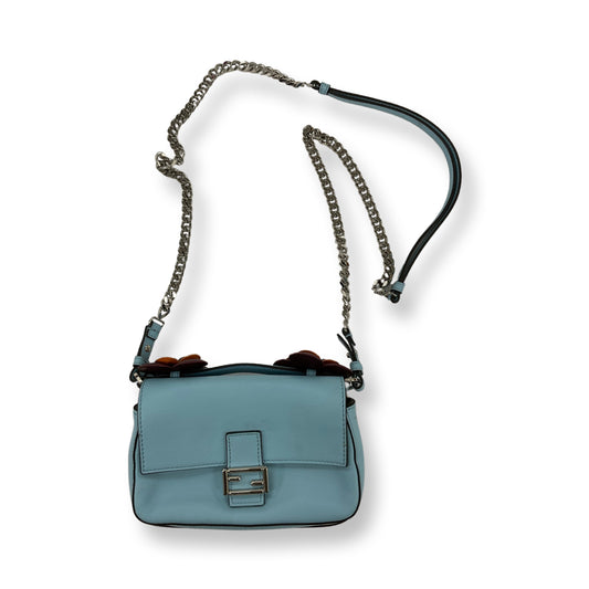 Fendi Blue & Gray Double Baguette Crossbody Bag