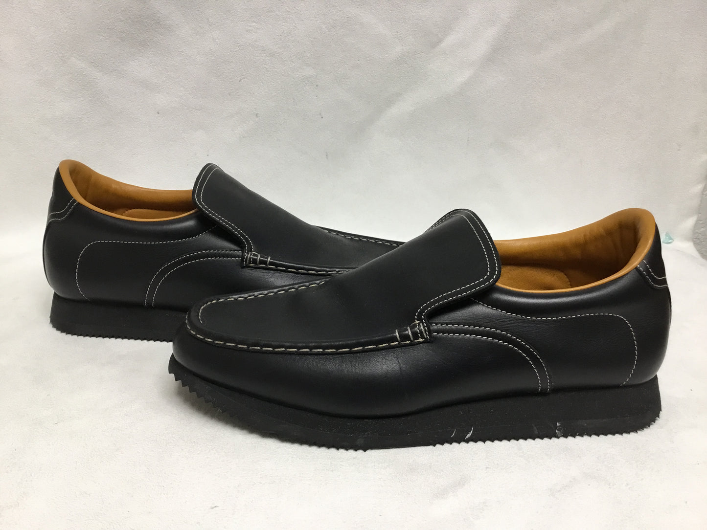Hermes Black Leather Slip On Loafers