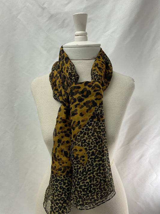 YSL Brown Leopard Print Silk Chiffon Scarf
