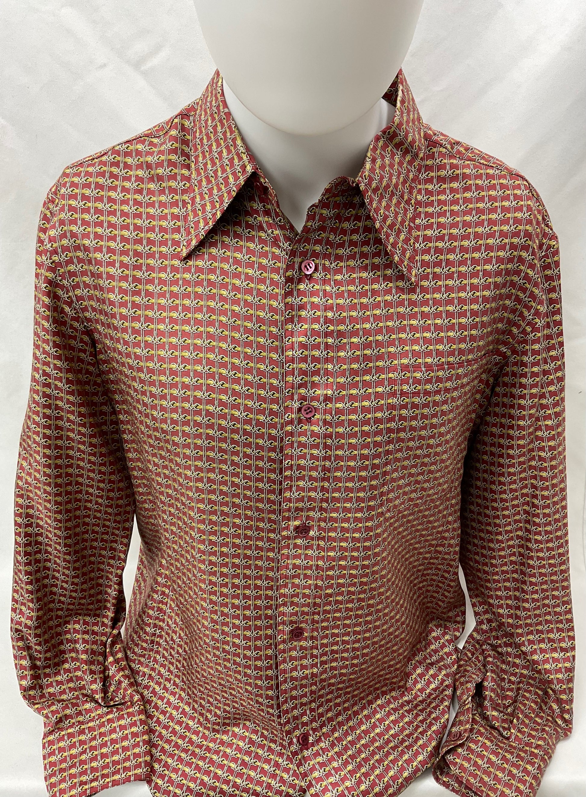 Hermes Burgundy & Gold Printed Long Sleeve Shirt Encore Plus Hermes Burgundy & Gold Printed Long Sleeve Shirt Encore Plus