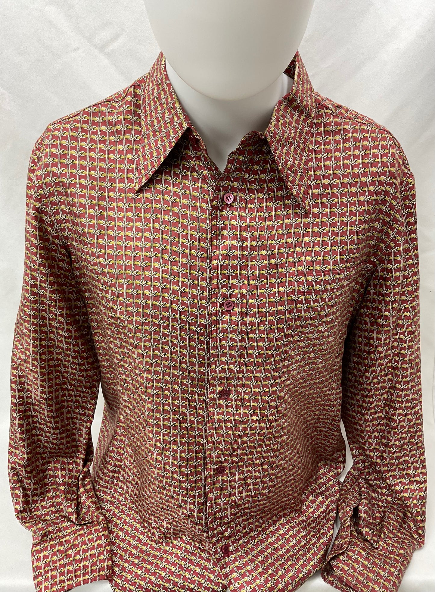 Hermes Burgundy & Gold Printed Long Sleeve Shirt