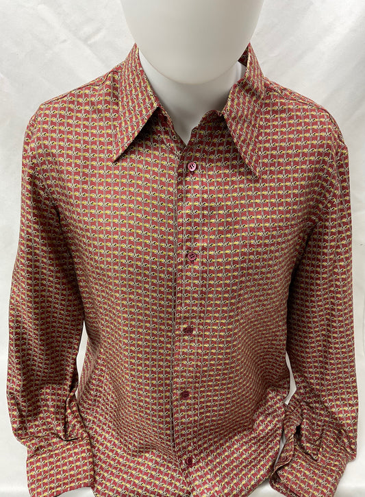 Hermes Burgundy & Gold Printed Long Sleeve Shirt