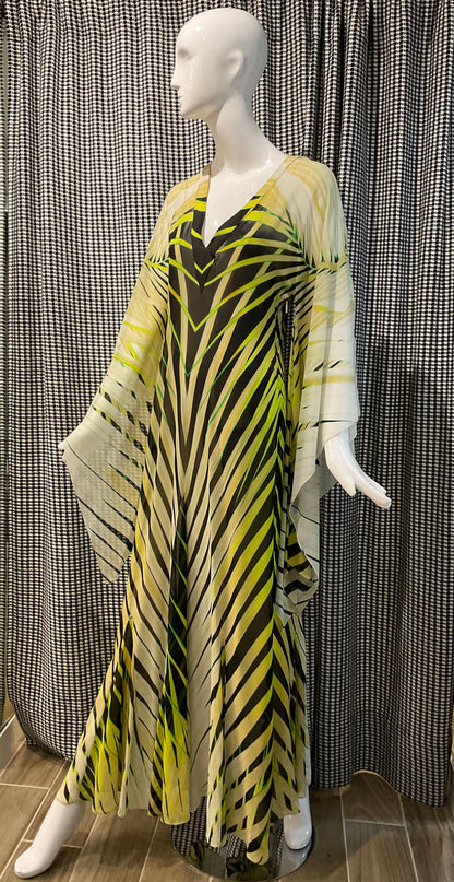 Cavalli Yellow & Green Bamboo Long Bell Sleeve Dress