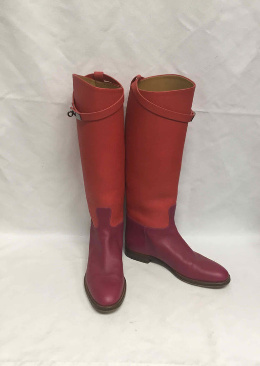 Hermes Red & Purple Jumping Leather Riding Boots