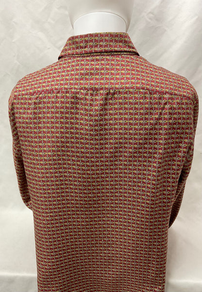 Hermes Burgundy & Gold Printed Long Sleeve Shirt