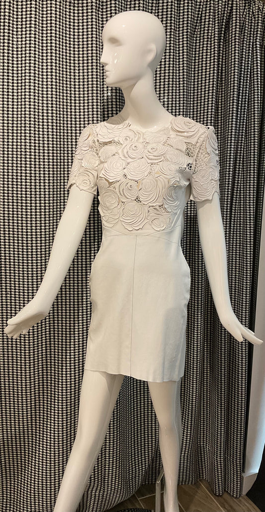 Jean Claude Jitrois White Leather Roses Dress