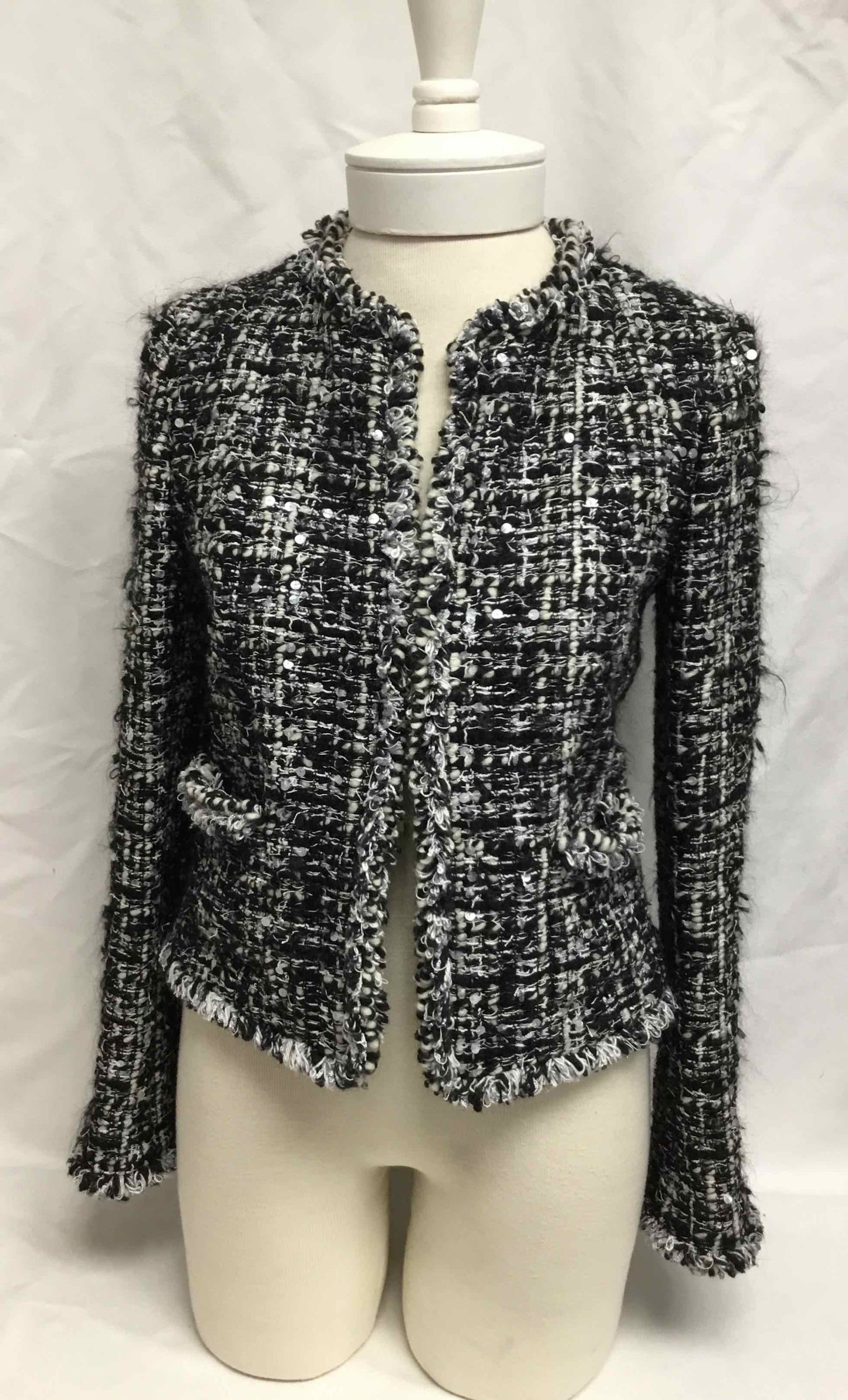 Chanel Black & White Tweed with Sequins Jacket