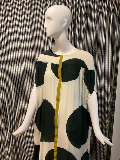 Adriana Degreas White & Green Polka Dot Maxi Dress