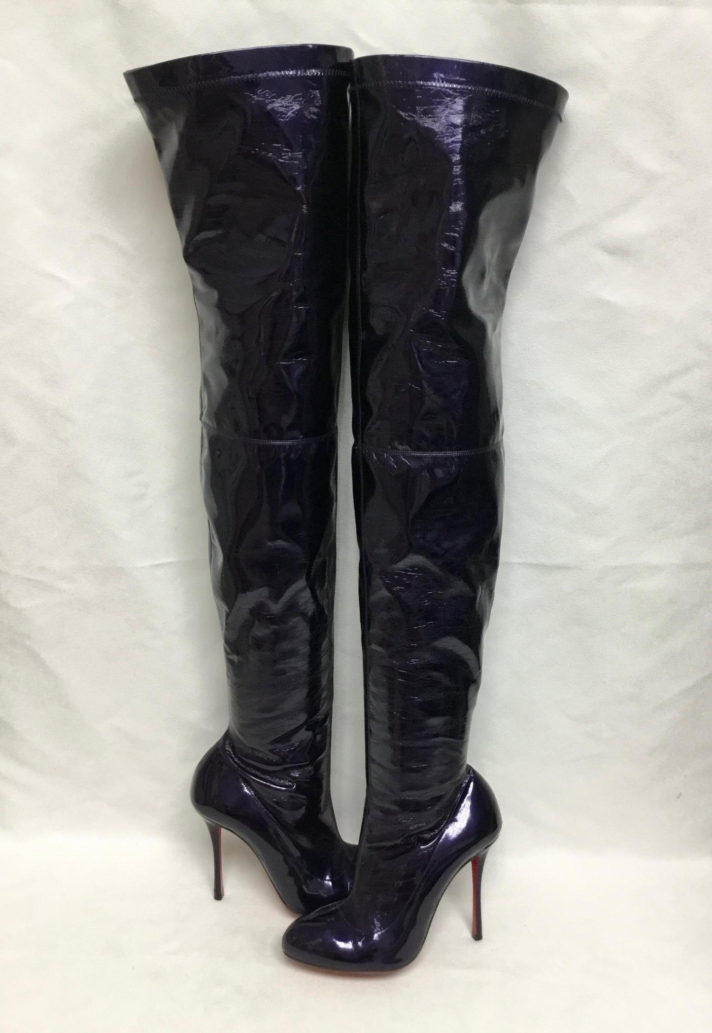 Louboutin Purple Mirror Stretch Patent Leather Classe Hot Tight High Boots