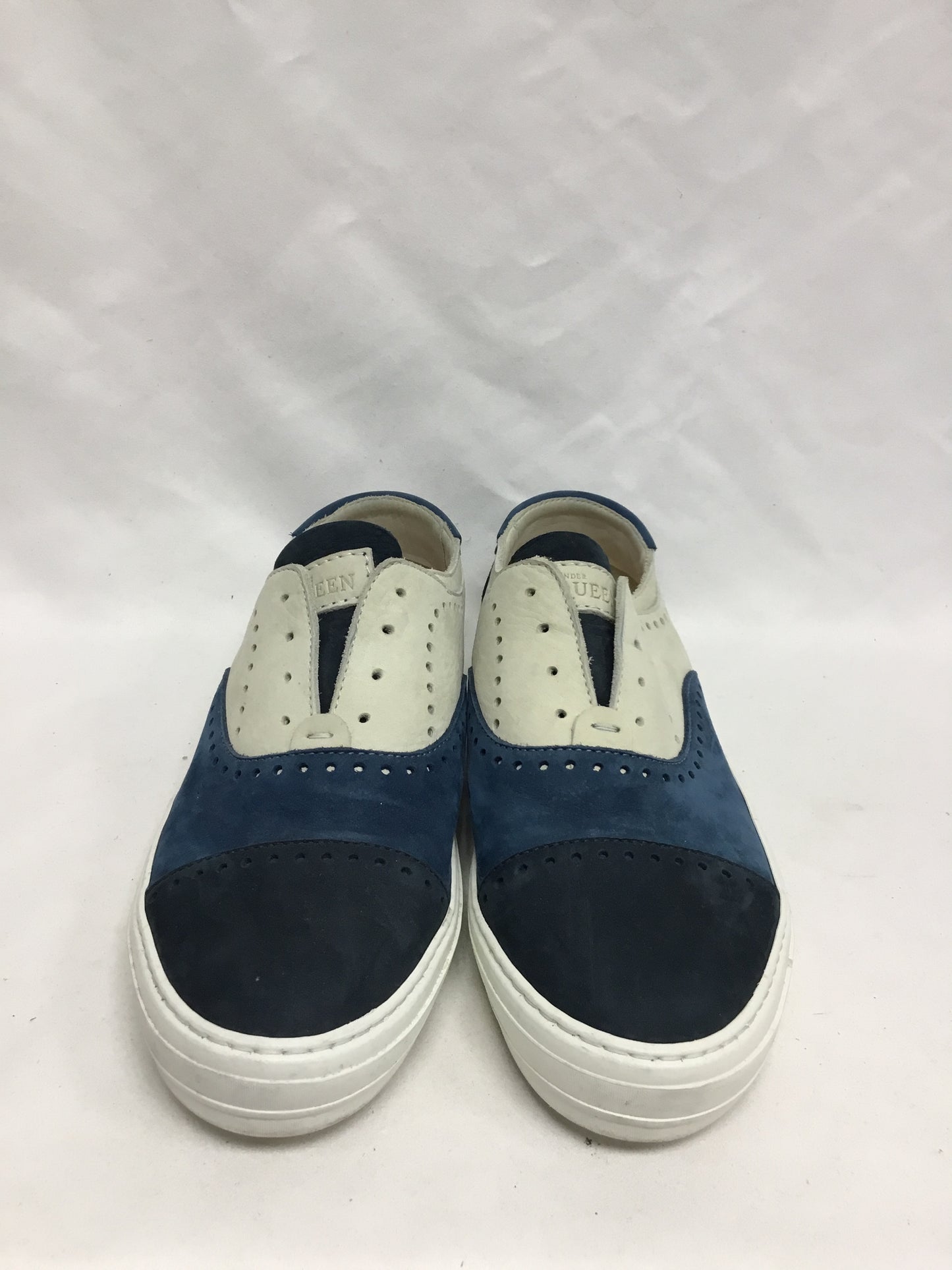 McQueen Blue & Cream Suede Slip On Shoes