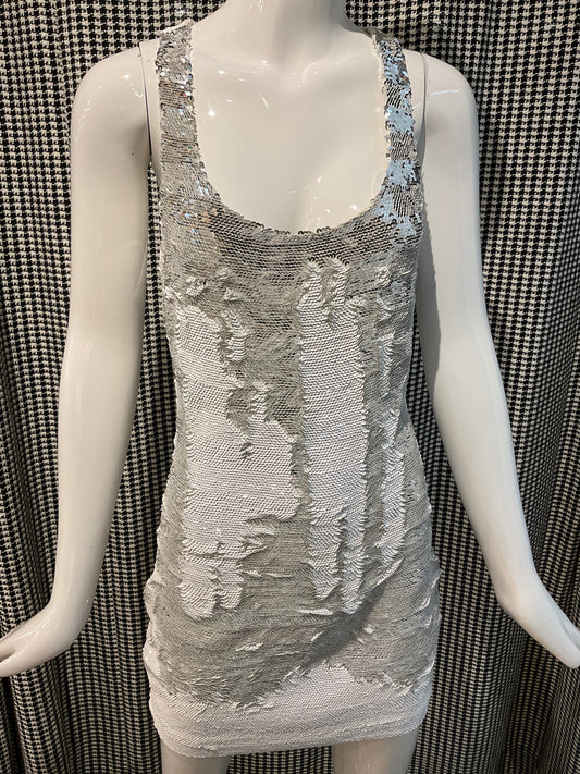 Ashish White & Silver Sequined Dress