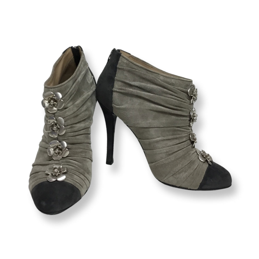 Chanel Gray Suede with Flower Booties
