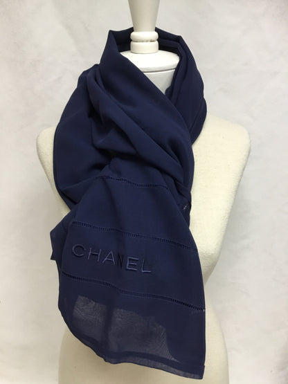 Chanel Navy Silk Chiffon Stole Scarf/Wrap