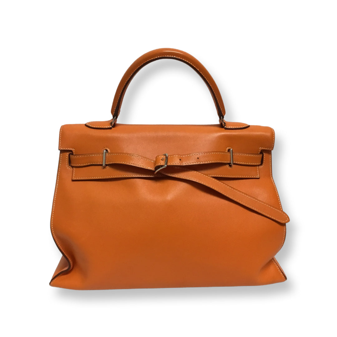 Hermes Orange Kelly 35 Top Handle Bag