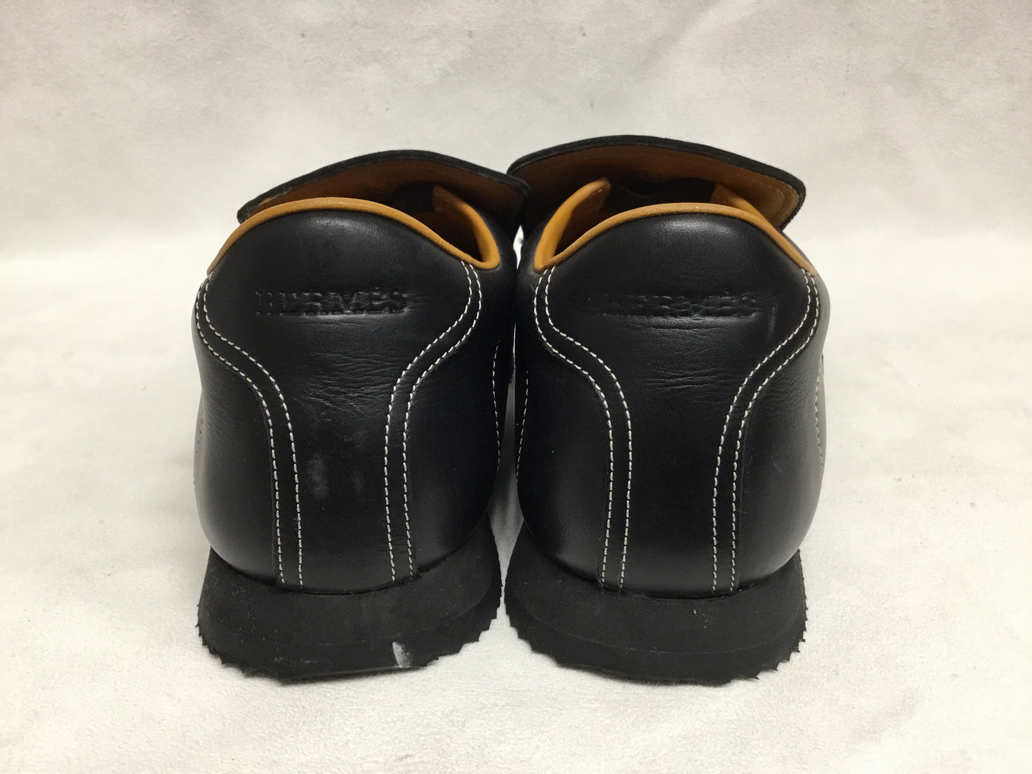 Hermes Black Leather Slip On Loafers