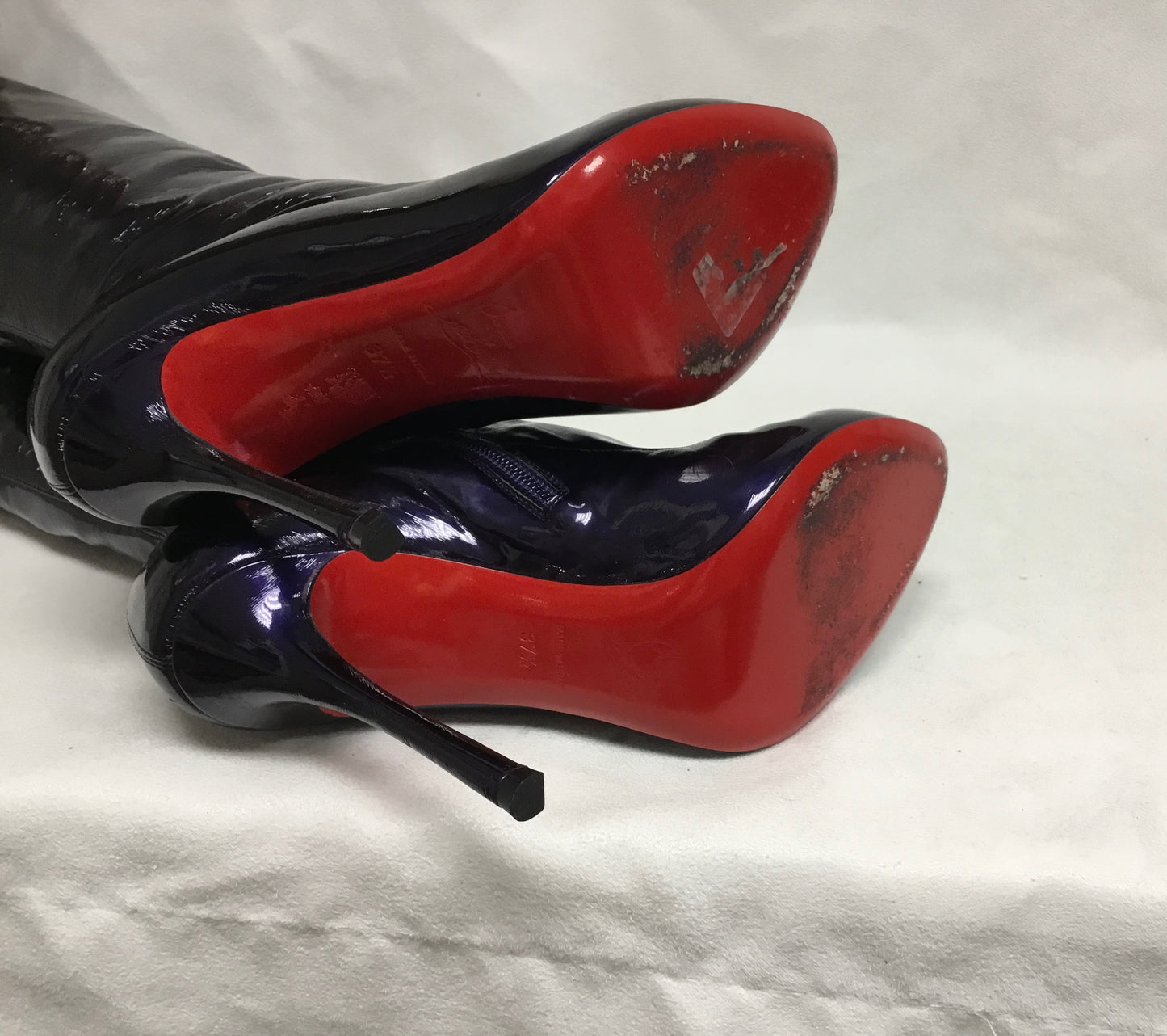 Louboutin Purple Mirror Stretch Patent Leather Classe Hot Tight High Boots