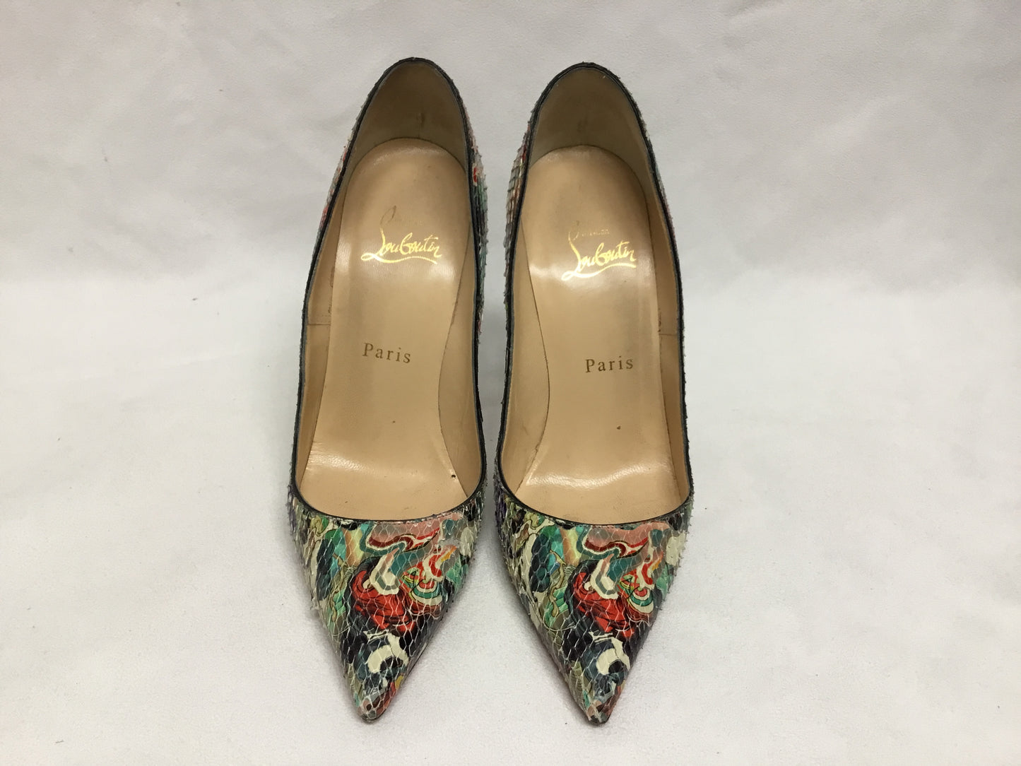 Louboutin Multicolor Abstract Printed Snakeskin So Kate Pumps